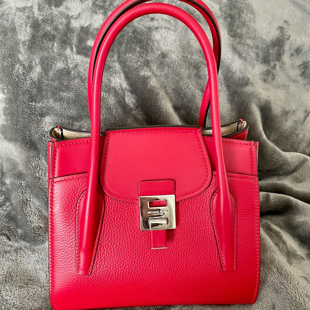 Michael Kors Collection Medium Bancroft Satchel in Crimson Red.